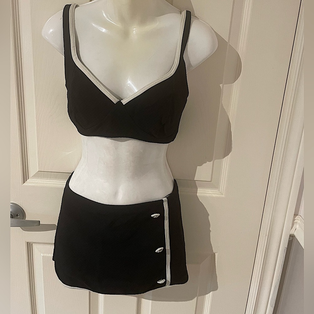 ⬇️price drop⬇️Christina black 2 piece retro look bathing suit with white trim